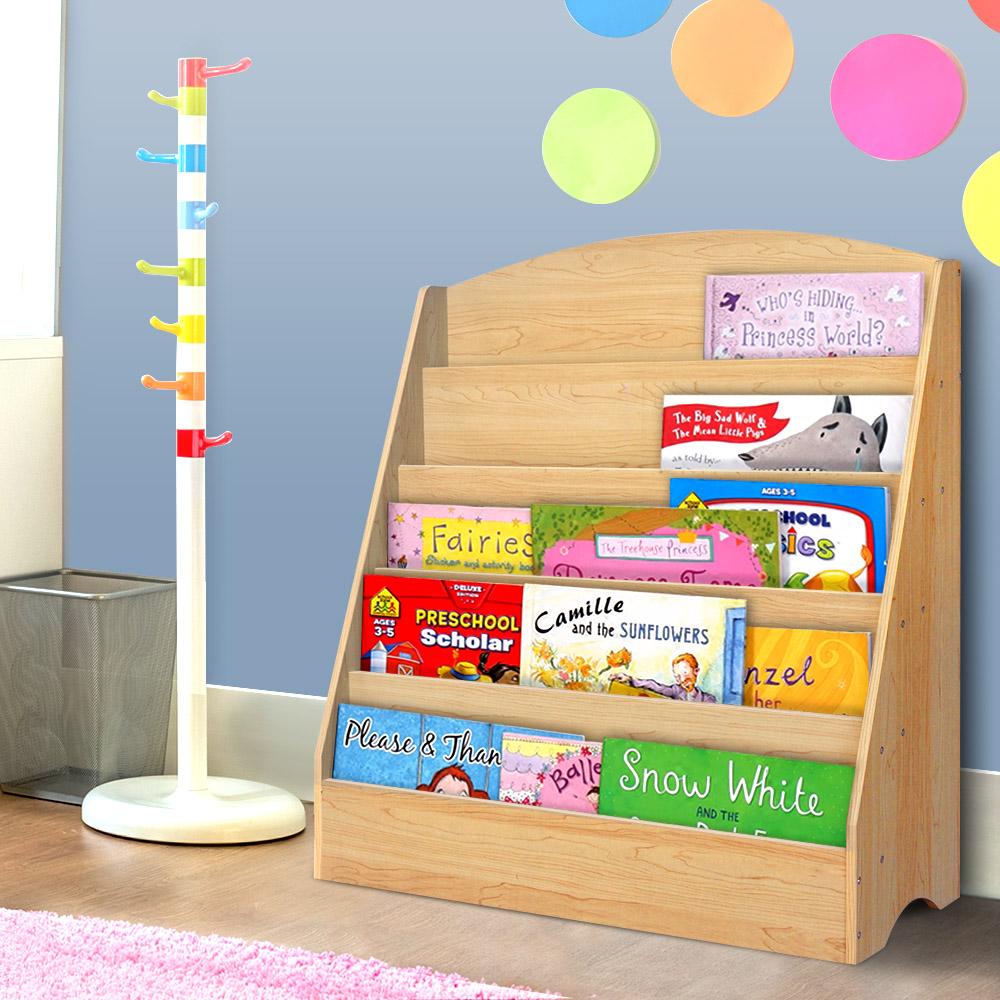 Keezi 5 Tiers Kids Bookshelf featuring a stylish wooden design with rounded edges, perfect for organizing children's books and magazines.